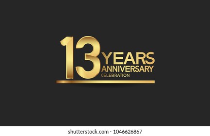 13 years anniversary celebration with elegant golden color isolated on black background