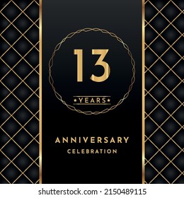 13 years anniversary celebration golden color with circle ring isolated on black background for the anniversary celebration event, wedding, greeting card, birthday party, and Invitation.