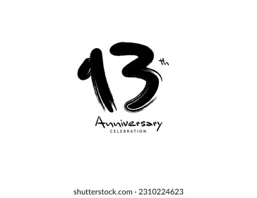 13 Years Anniversary Celebration logo black paintbrush vector, 13 number logo design, 13th Birthday Logo, happy Anniversary, Vector Anniversary For Celebration, poster, Invitation Card