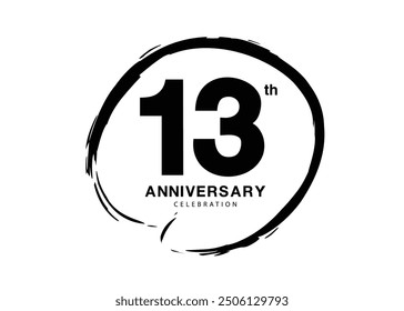 13 Years Anniversary Celebration logo black paintbrush vector, 13 number logo design, 13th Birthday Logo, happy Anniversary, Vector Anniversary For Celebration, poster, Invitation Card, black color