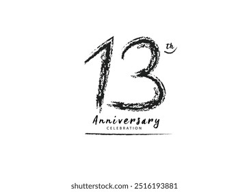 13 Years Anniversary Celebration logo black paintbrush vector, 13 number logo design, 13th Birthday Logo, happy Anniversary, Vector Anniversary For Celebration, poster, Invitation Card