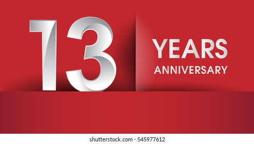 13 years Anniversary celebration logo, flat design isolated on red background, vector elements for banner, invitation card and birthday party.