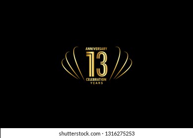 13 years anniversary celebration logotype. anniversary logo with golden and Spark light white color isolated on black background, vector design for celebration, invitation card, greeting card-Vector