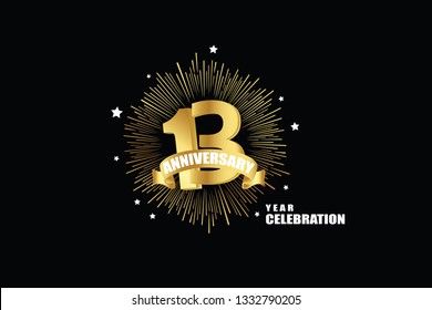 13 years anniversary celebration logotype. anniversary logo with golden isolated on black background, vector design for celebration, invitation greeting card-Vector