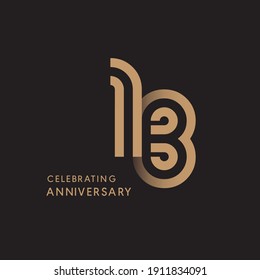 13 years anniversary celebration logotype with modern number gold color for celebration
