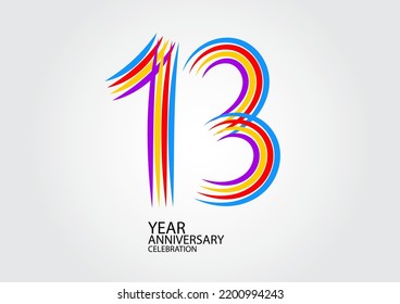 13 years anniversary celebration logotype colorful line vector, 13th birthday logo, 13 number design, Banner template, logo number elements for invitation card, poster, t-shirt.