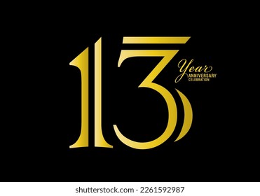 13 years anniversary celebration logotype gold color vector, 13th birthday logo,13 number, anniversary year banner, anniversary design elements for invitation card and poster. number design vector