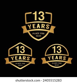 13 years anniversary celebration logotype. 13th anniversary logo collection. Set of anniversary design template. Vector illustration.
