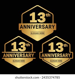 13 years anniversary celebration logotype. 13th anniversary logo collection. Set of anniversary design template. Vector and illustration.