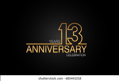 13 years anniversary celebration logotype. anniversary logo with golden and silver color isolated on black background, vector design for celebration, invitation card, and greeting card