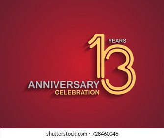 13 years anniversary celebration logotype with linked number gold and silver color isolated on red color. vector anniversary for celebration, invitation card, and greeting card