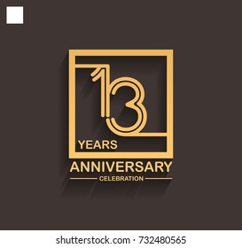 13 years anniversary celebration logotype style linked line in the square with golden color. vector illustration isolated on dark background