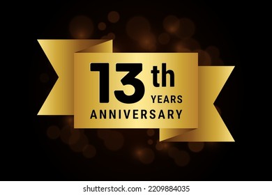 13 Years anniversary, anniversary celebration template design with gold ribbon. Logo vector illustration