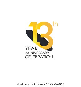 13 years anniversary celebration Yellow Color Design logotype. anniversary logo isolated on White background, vector Horizontal number design for celebration, invitation card, and greeting - Vector