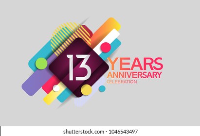 13 years anniversary colorful design with circle and square composition isolated on white background for celebration