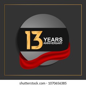 13 years anniversary design with black circle and red ribbon for celebration event