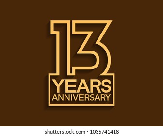 13 years anniversary design line style with square golden color for celebration event