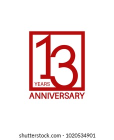 13 years anniversary design logotype with red color in square isolated on white background for celebration 
