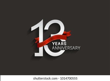 13 years anniversary design with silver color and red ribbon isolated on black background for celebration event
