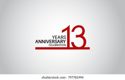 13 years anniversary design with simple line red color isolated on white background for celebration