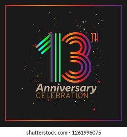 13 years anniversary design template Vector and illustration, collaboration between purple and rainbow with a dark background, gliter