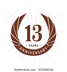 13 years anniversary. Elegant anniversary design. 13 years logo.