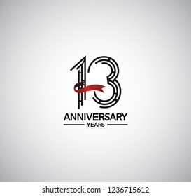 13 years anniversary flat design with labyrinth style number and red ribbon