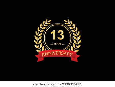 13 years anniversary golden and red color with on black background for anniversary celebration event