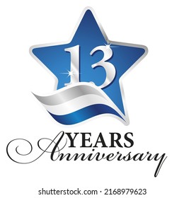 13 years anniversary isolated blue star silver white blue flag ribbon logo icon