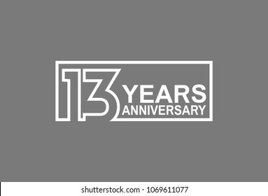 13 years anniversary line style white color in square isolated on gray color for celebration 