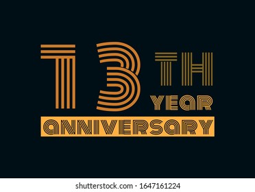 13 years anniversary line style gold color with the gray background 