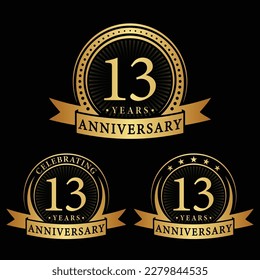 13 years anniversary logo collections. Set of 13th Anniversary logotype template. Vector and illustration.