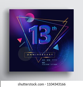 13 Years Anniversary Logo with Colorful Galactic background, Vector Design Template Elements for Invitation Card and Poster Your Birthday Celebration.