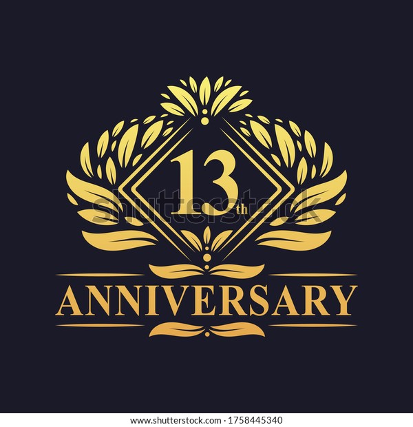 13周年記念のロゴ 豪華花柄の金13周年記念のロゴ のベクター画像素材 ロイヤリティフリー