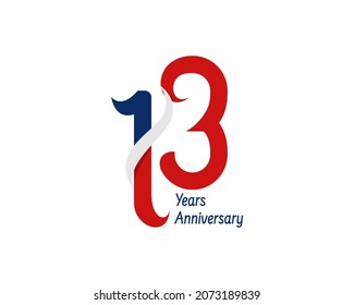 13 years anniversary logo. The number for celebration with a ribbon