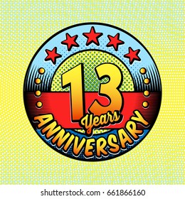 13 years anniversary logo. Vector and illustrations. Comics anniversary logo.