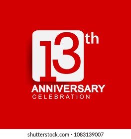 13 years anniversary logo with white square isolated on red background simple and modern design for anniversary celebration.
