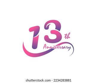 13 years anniversary logotype. 13th Anniversary template design for Creative poster, flyer, leaflet, invitation card