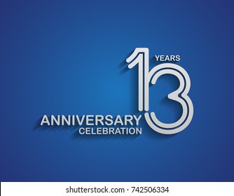 13 years anniversary logotype linked line number with silver color for celebration event isolated on blue background