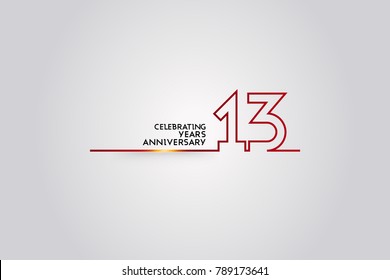 13 Years anniversary logotype with red colored  font numbers made of one  connected line, isolated on white background for company celebration event, birthday