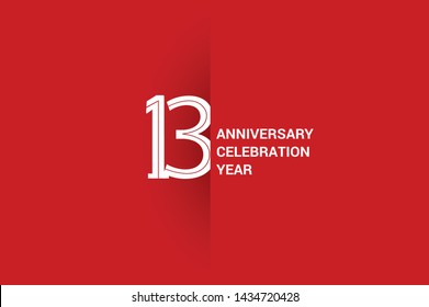 13 years anniversary, minimalist logo jubilee, greeting card. Birthday invitation. White space vector illustration on Red background - Vector