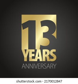 13 Years Anniversary negative space numbers gold black logo icon banner