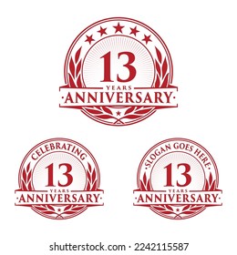 13 years anniversary set. 13th celebration logo collection. Vector and illustration. 