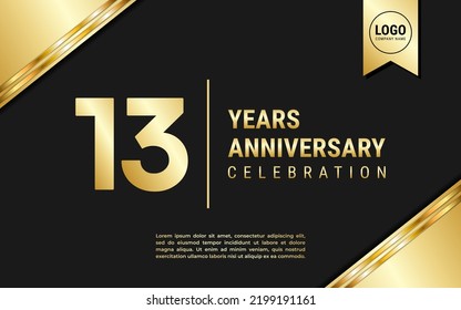 13 Years Anniversary template design. Golden Anniversary Celebration, vector illustration.