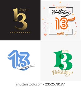 13 years anniversary vector number icon, birthday logo label, anniversary design