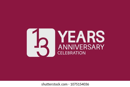 13 years anniversary with white square isolated on purple background for celebration
