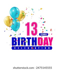 13 years birthday 3d vector template design illustration