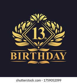 13 Years Birthday Logo, Luxury Golden 13th Birthday Celebration.