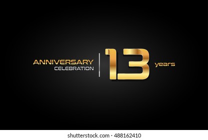 13 years gold anniversary celebration logo, isolated on dark background