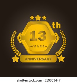 13 years golden anniversary celebration. template logo